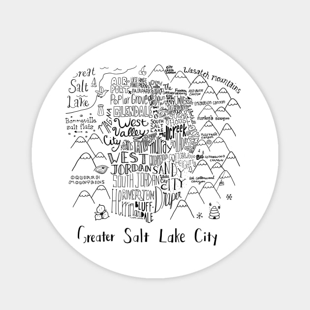 Salt Lake City Illustrated Map Magnet by Claire Lordon